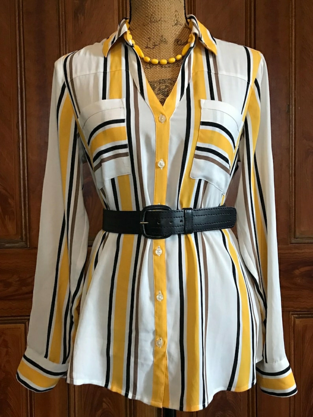 NWT Express Slim Fit Portofino Striped Blouse W/roll Tab Sleeves XS